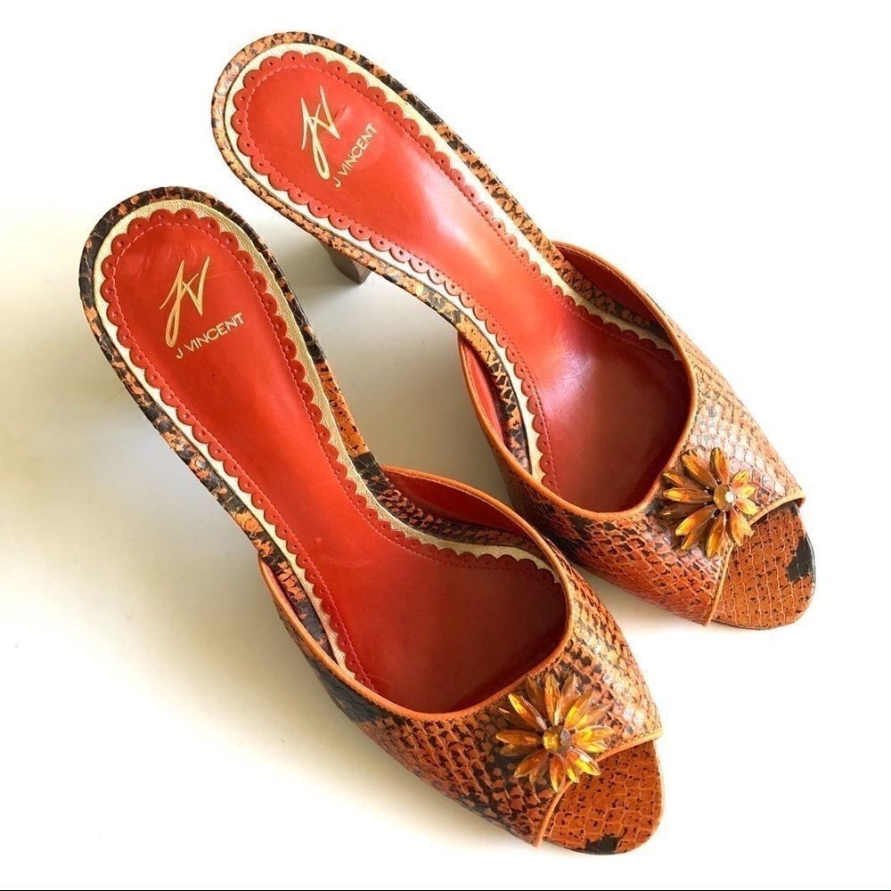 🎃J VINCENT ELIZA LEATHER ORANGE EMBELLISHED HEEL